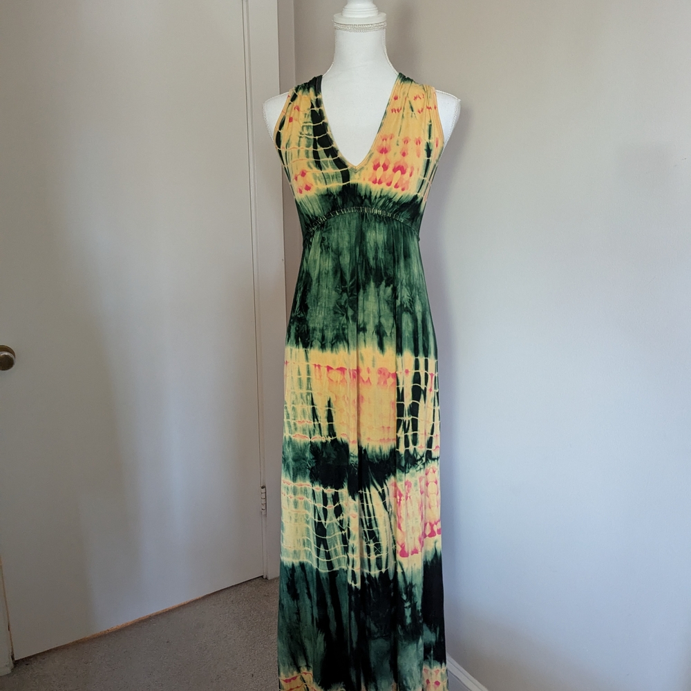 Tie-Dye Maxi Dress in Green and Yellow